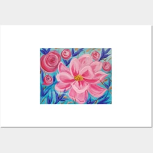 Pink Wild Floral, Pink Flowers, Pink Floral Decor, Pink and Blue, Pink Abstract Flowers, Modern Flowers, Modern Wild Flowers Posters and Art